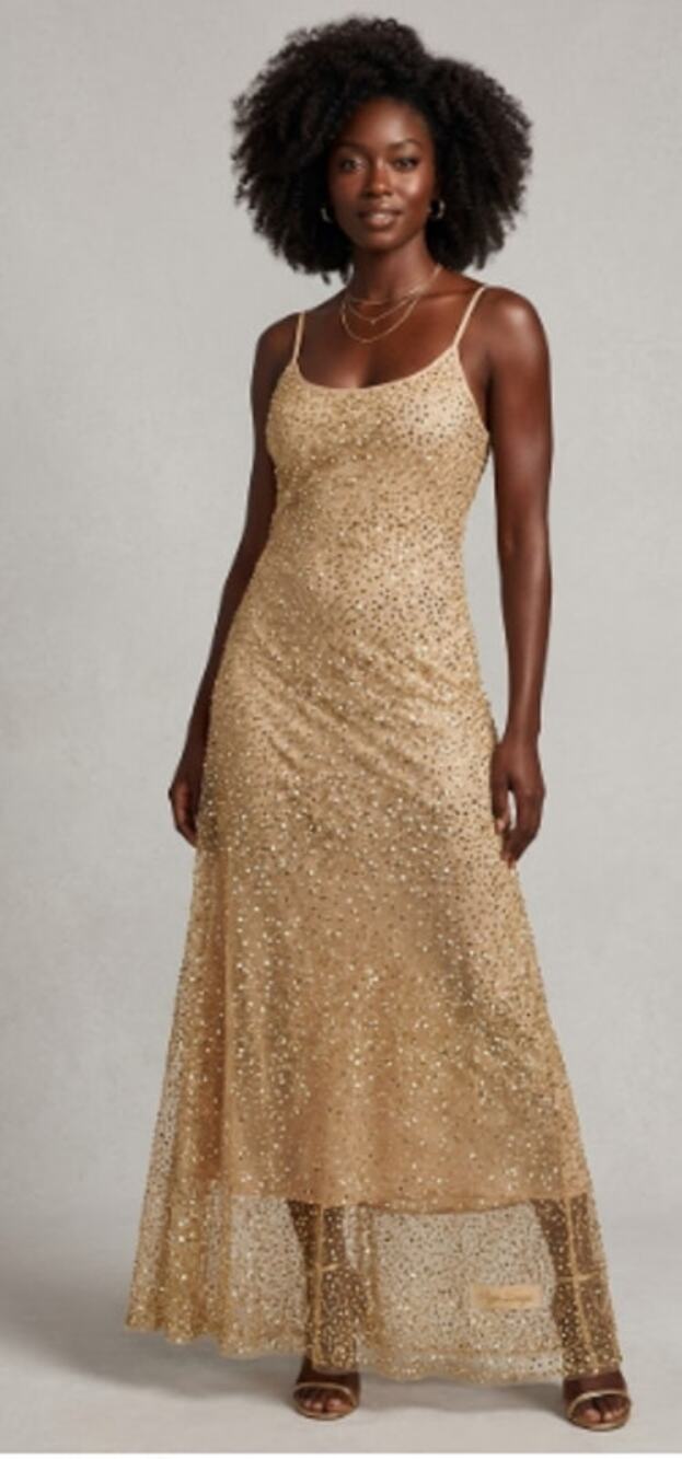Gold Sheer Dress Sparkle Overlay size Large